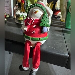 Vintage Snowman Holiday Decoration with Red and Green Accents